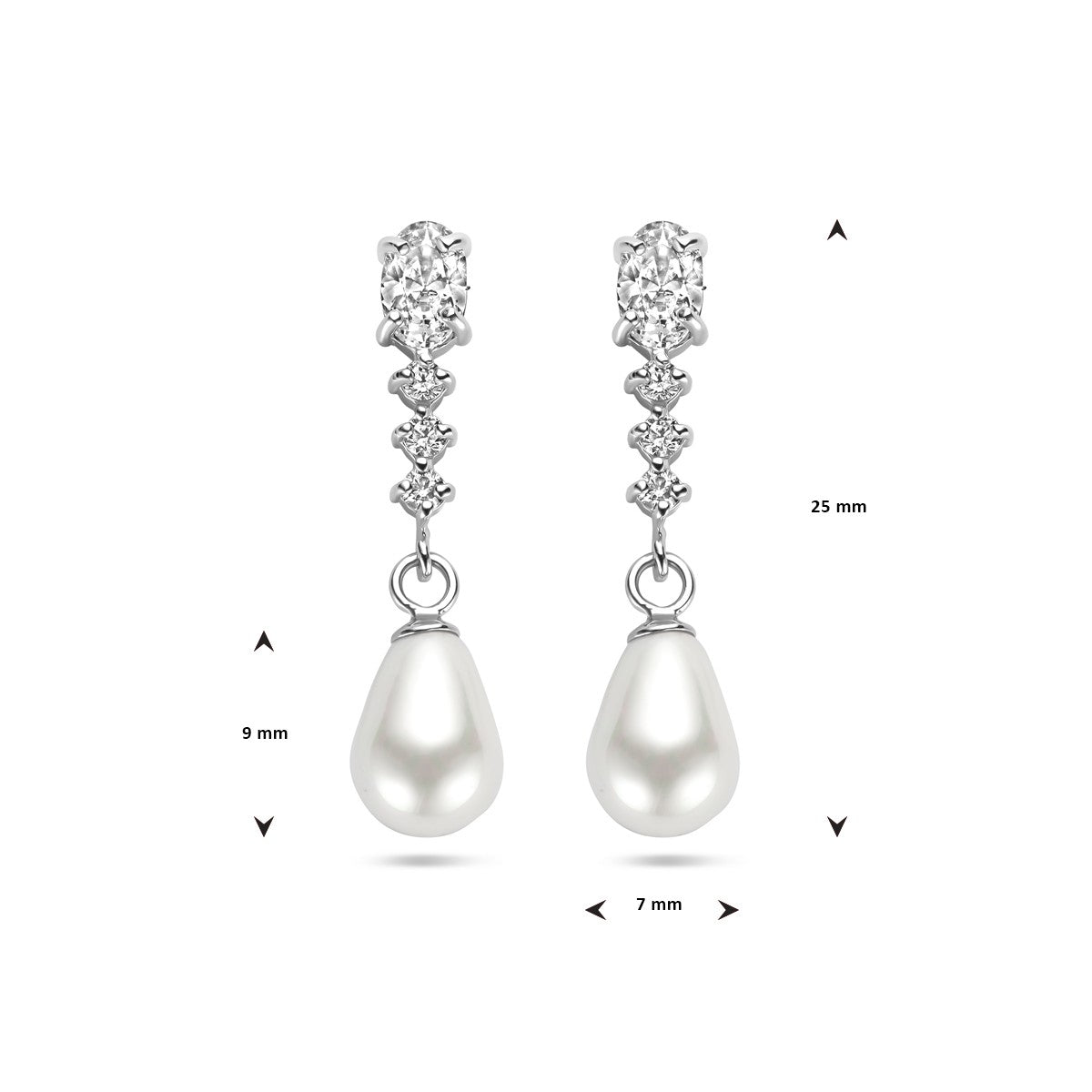 Fantasy Collection Hangende oorbellen zirkonia en parel zilver