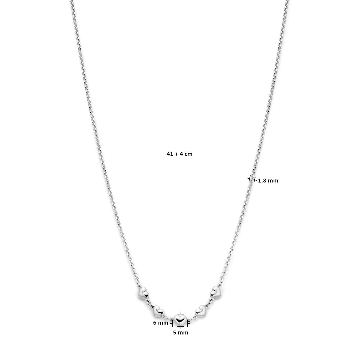 Fantasy Collection Collier hartjes 41 + 4 cm zilver