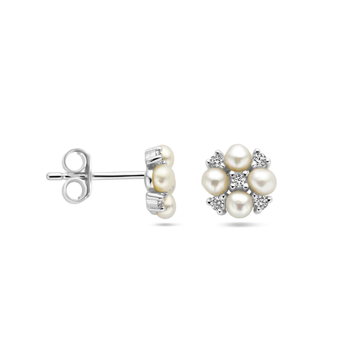 Fantasy Collection Oorbellen parel en zirkonia zilver