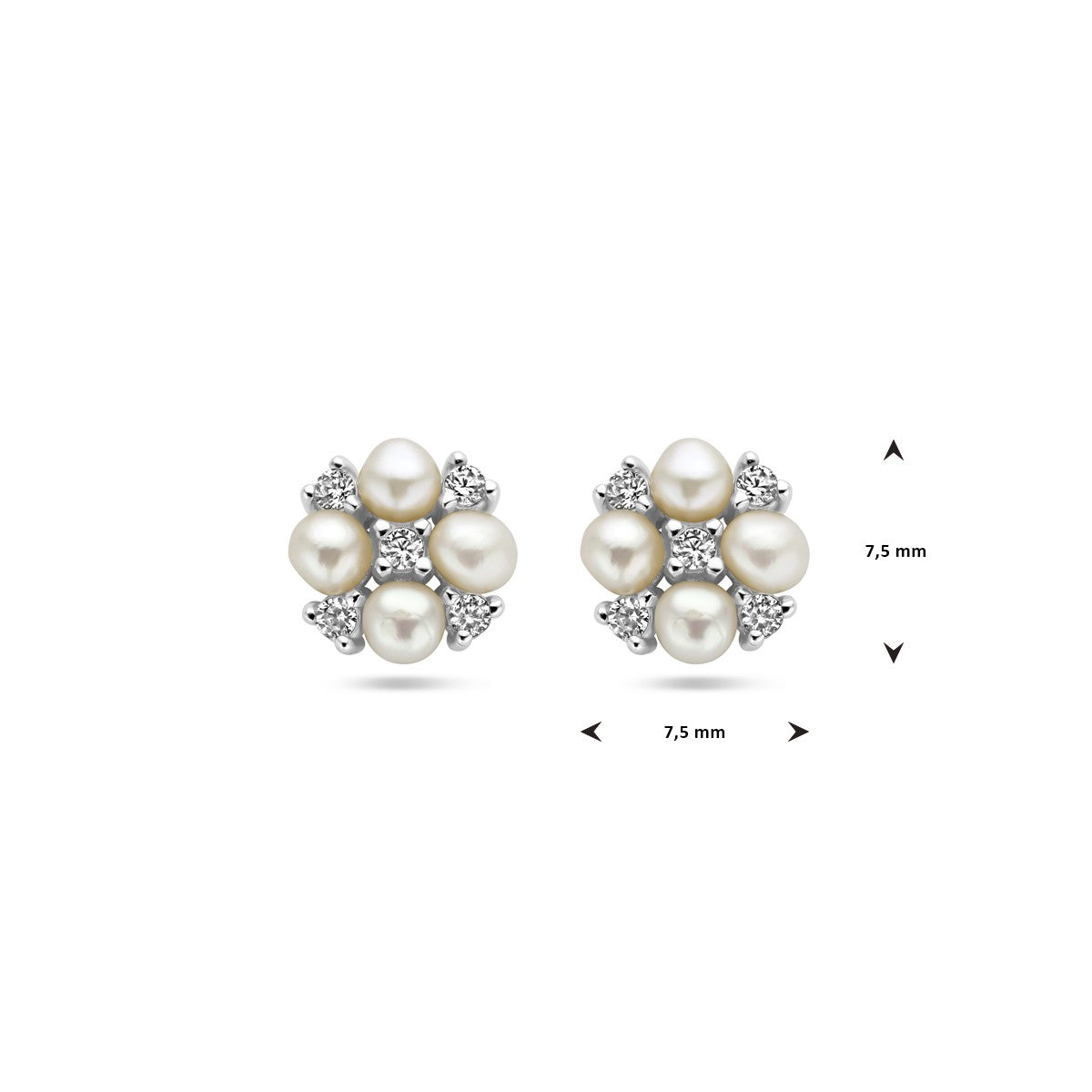 Fantasy Collection Oorbellen parel en zirkonia zilver