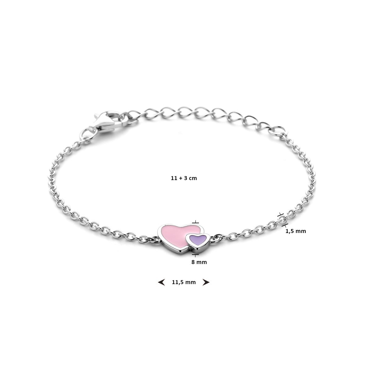 Fantasy Collection Armband emaille hartjes 11 + 3 cm zilver