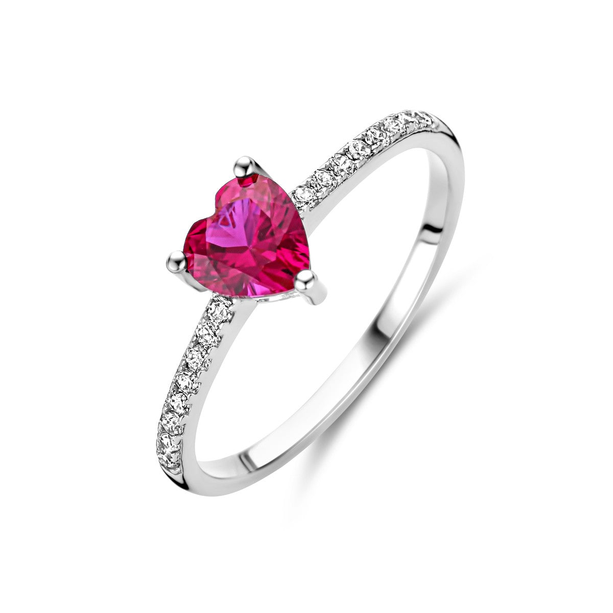 Fantasy Collection Ring hart corundumkleurig en wit zirkonia zilver