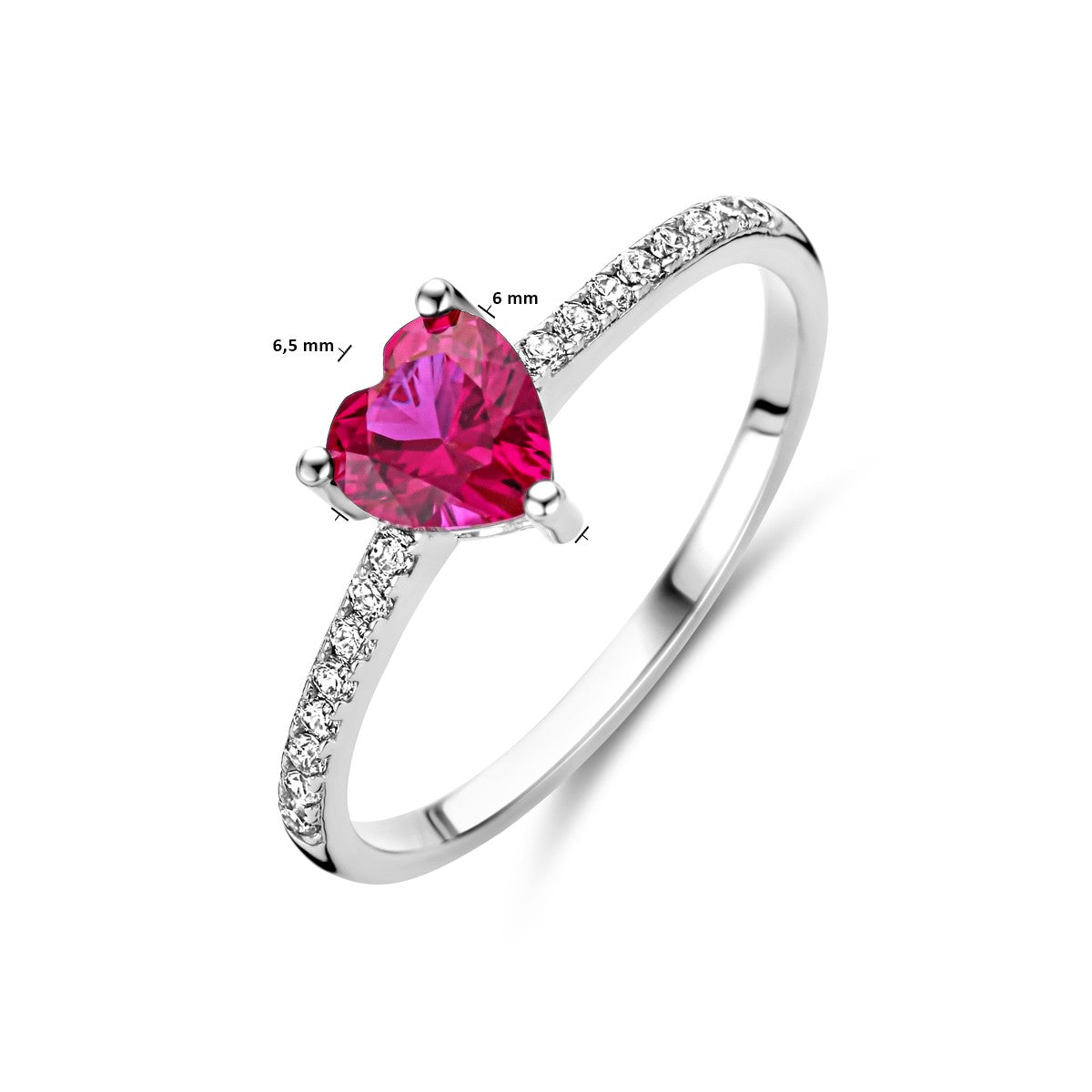 Fantasy Collection Ring hart corundumkleurig en wit zirkonia zilver