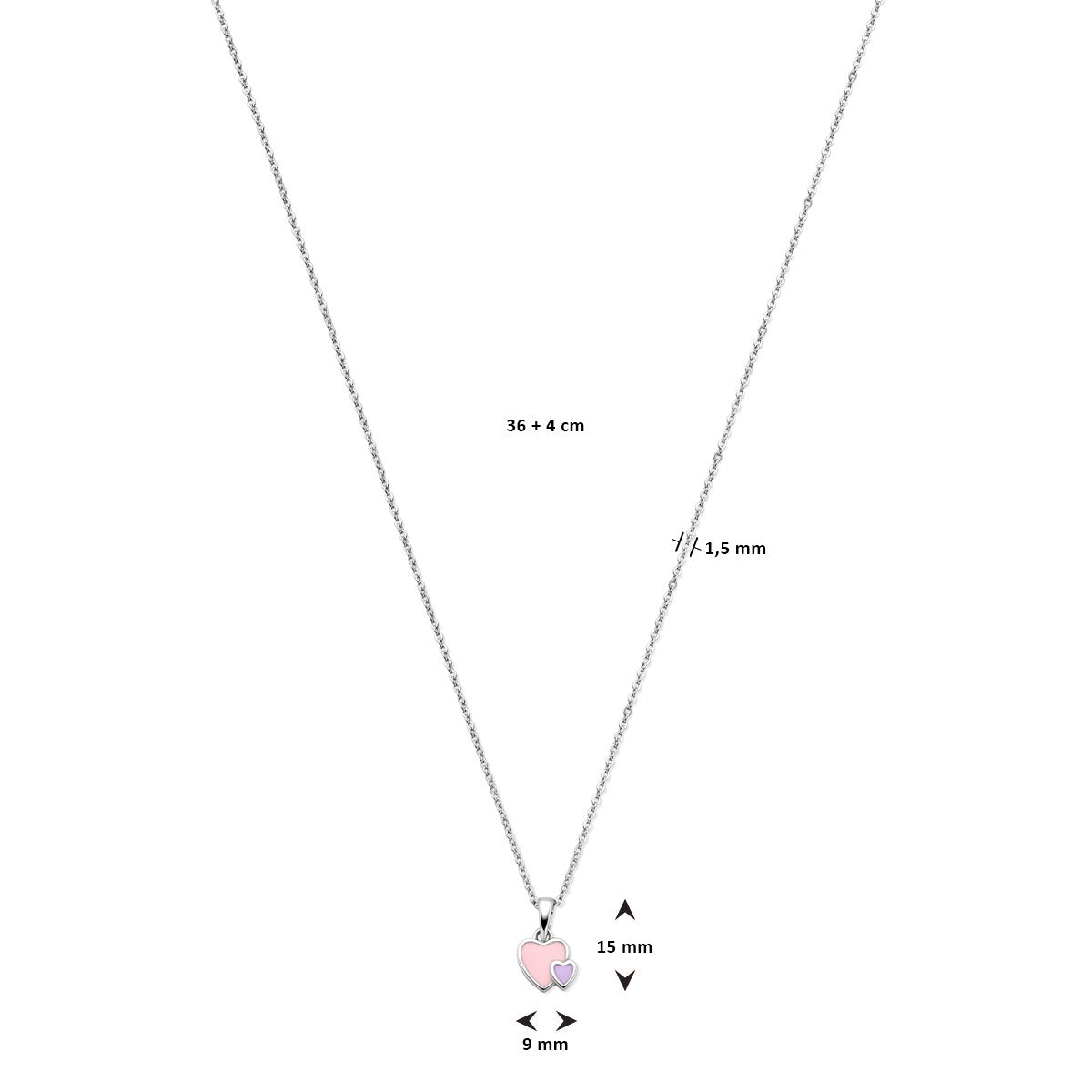 Fantasy Collection Collier emaille hartjes 36 + 4 cm zilver