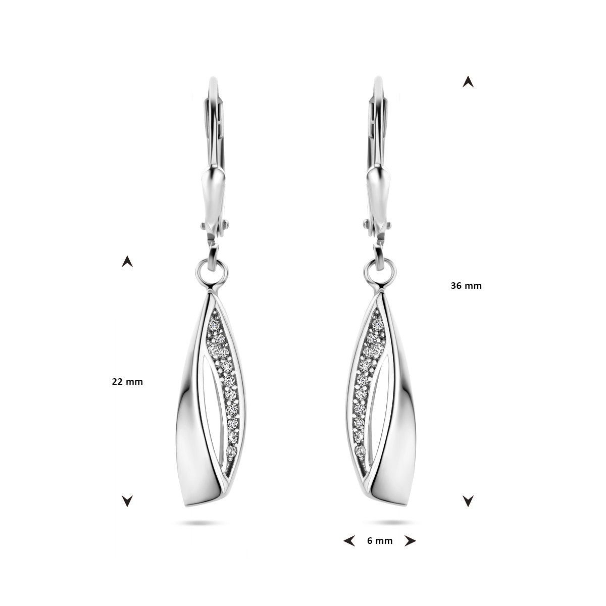 Fantasy Collection Hangende oorbellen zirkonia brisure haak zilver