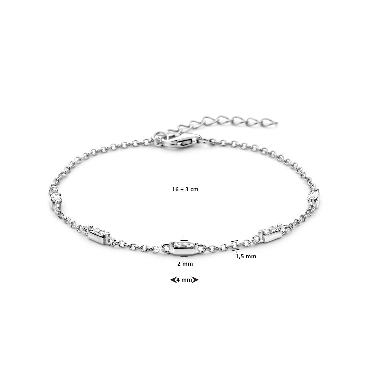 Fantasy Collection Armband zirkonia 16 + 3 cm zilver