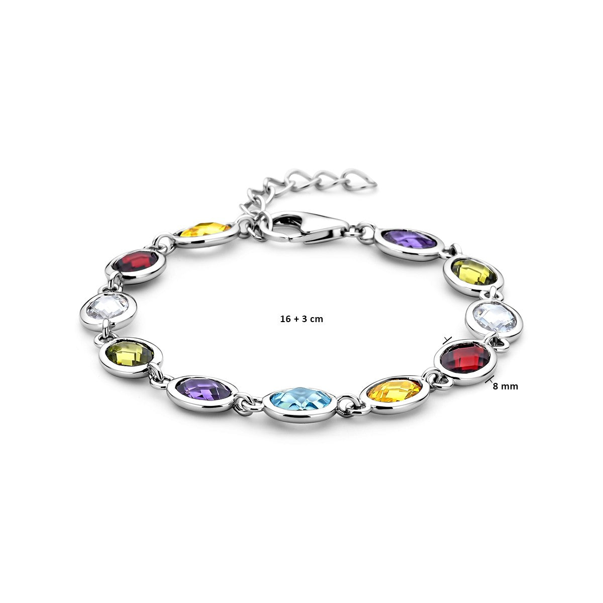 Fantasy Collection Armband gekleurd zirkonia 16 + 3 cm zilver