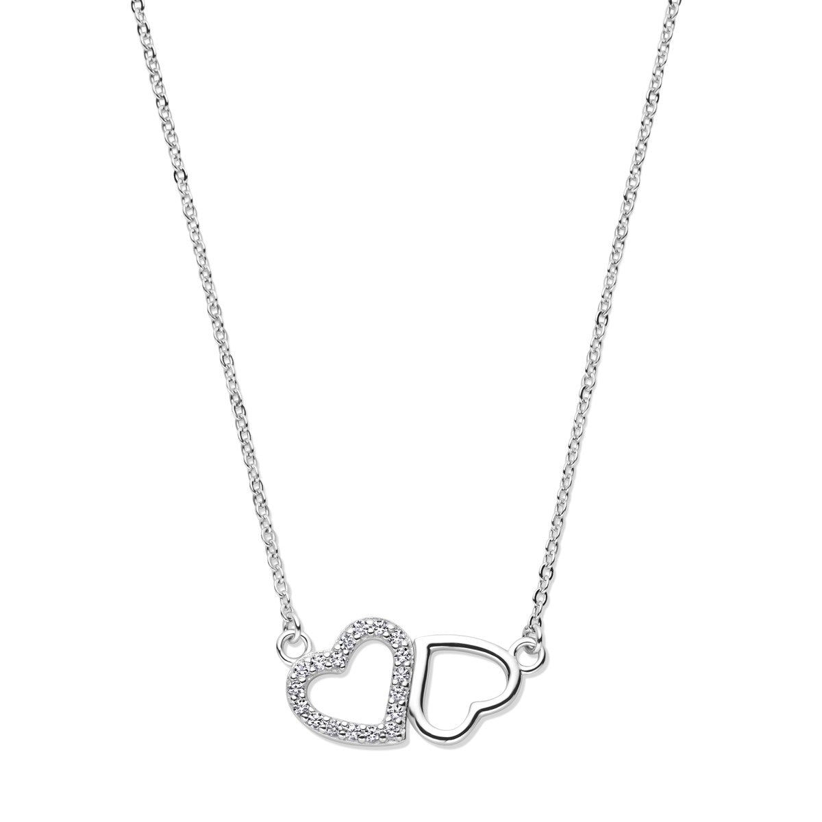 Fantasy Collection Collier hartjes zirkonia 42 + 3 cm zilver