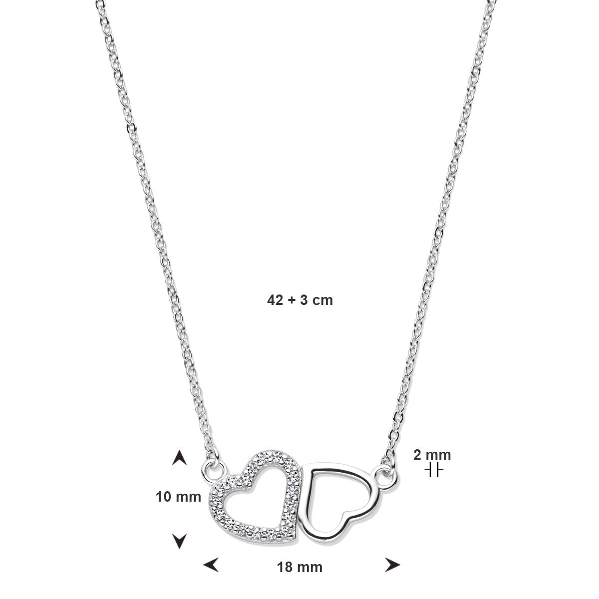 Fantasy Collection Collier hartjes zirkonia 42 + 3 cm zilver