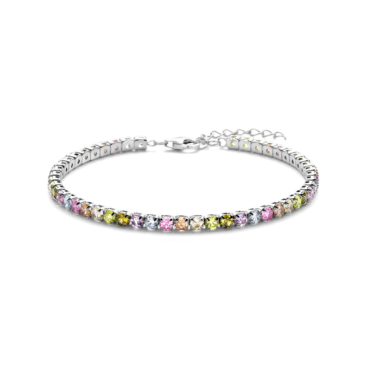 Fantasy Collection Tennisarmband regenboog zirkonia 3,0 mm 17 + 3 cm zilver