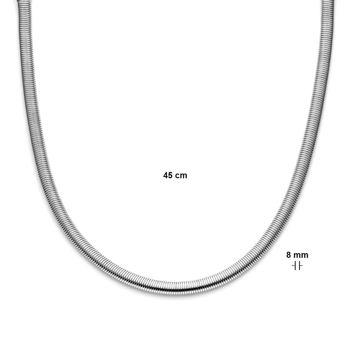 Fantasy Collection Collier slang plat (bol) 8,0 mm 45 cm met groot veerslot zilver