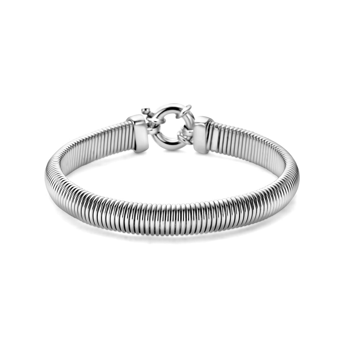 Fantasy Collection Armband slang plat (bol) 8,0 mm 19 cm met groot veerslot zilver