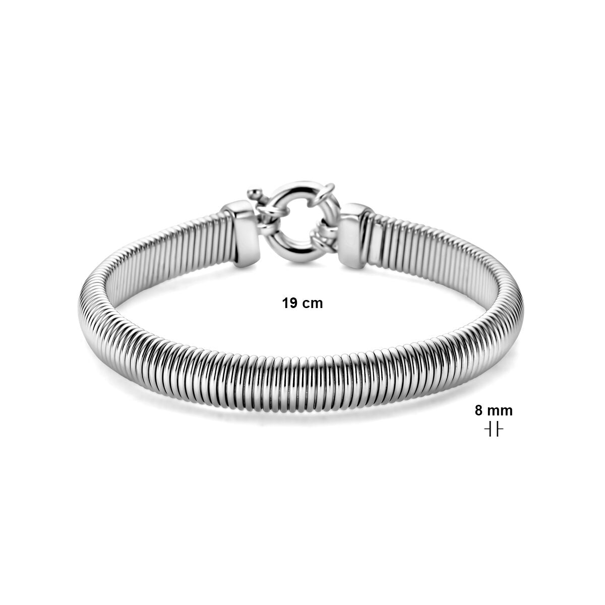 Fantasy Collection Armband slang plat (bol) 8,0 mm 19 cm met groot veerslot zilver