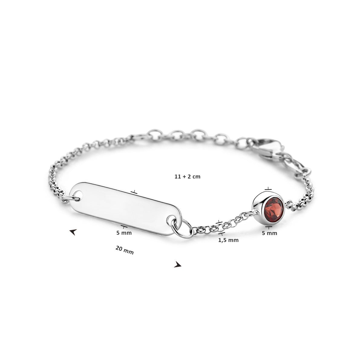 Fantasy Collection Graveerarmband plaat 5,0 mm met geboortesteen 11 + 2 cm zilver