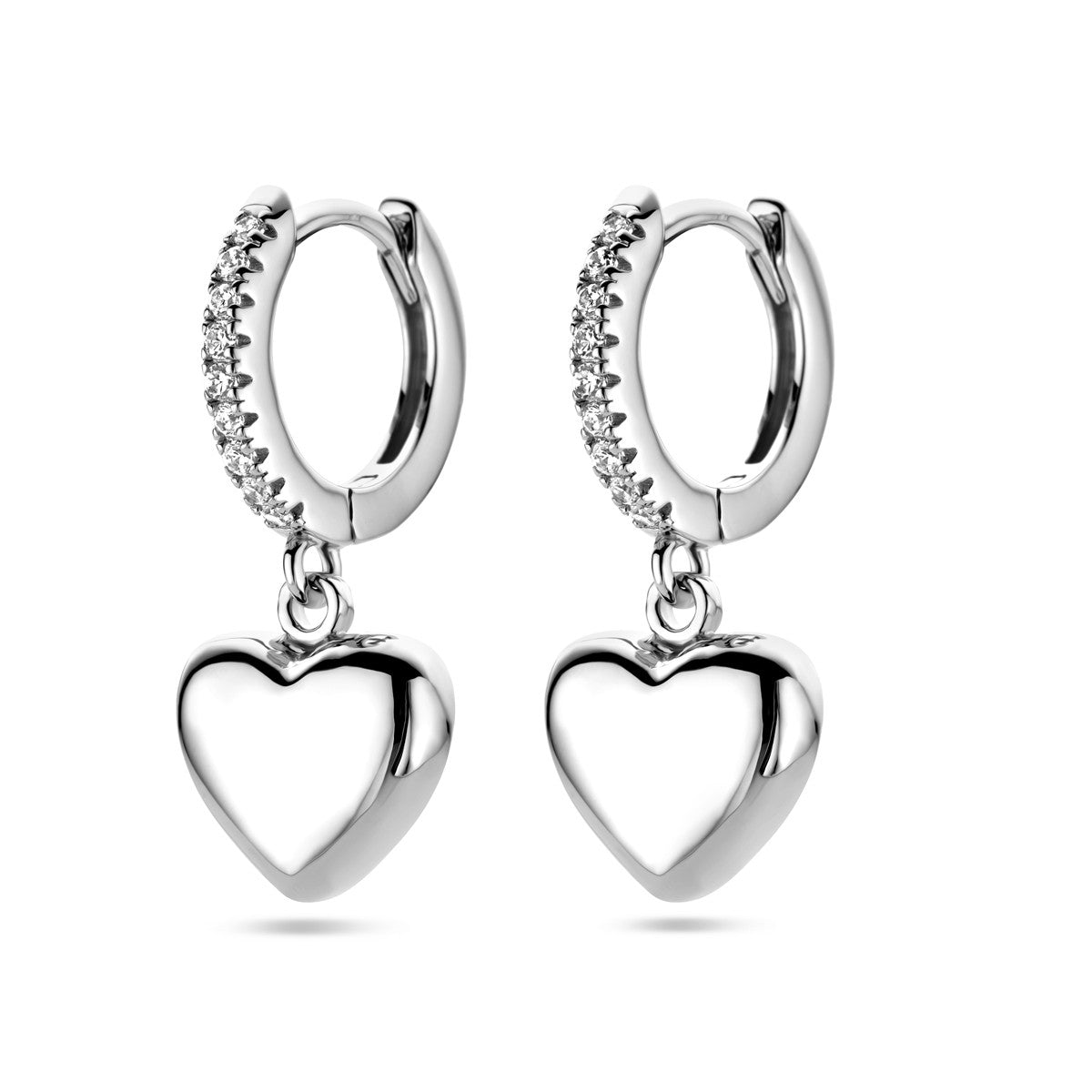 Fantasy Collection Oorbellen hart zirkonia zilver