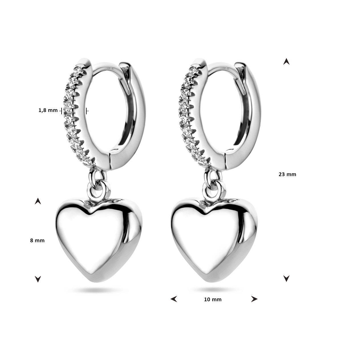 Fantasy Collection Oorbellen hart zirkonia zilver