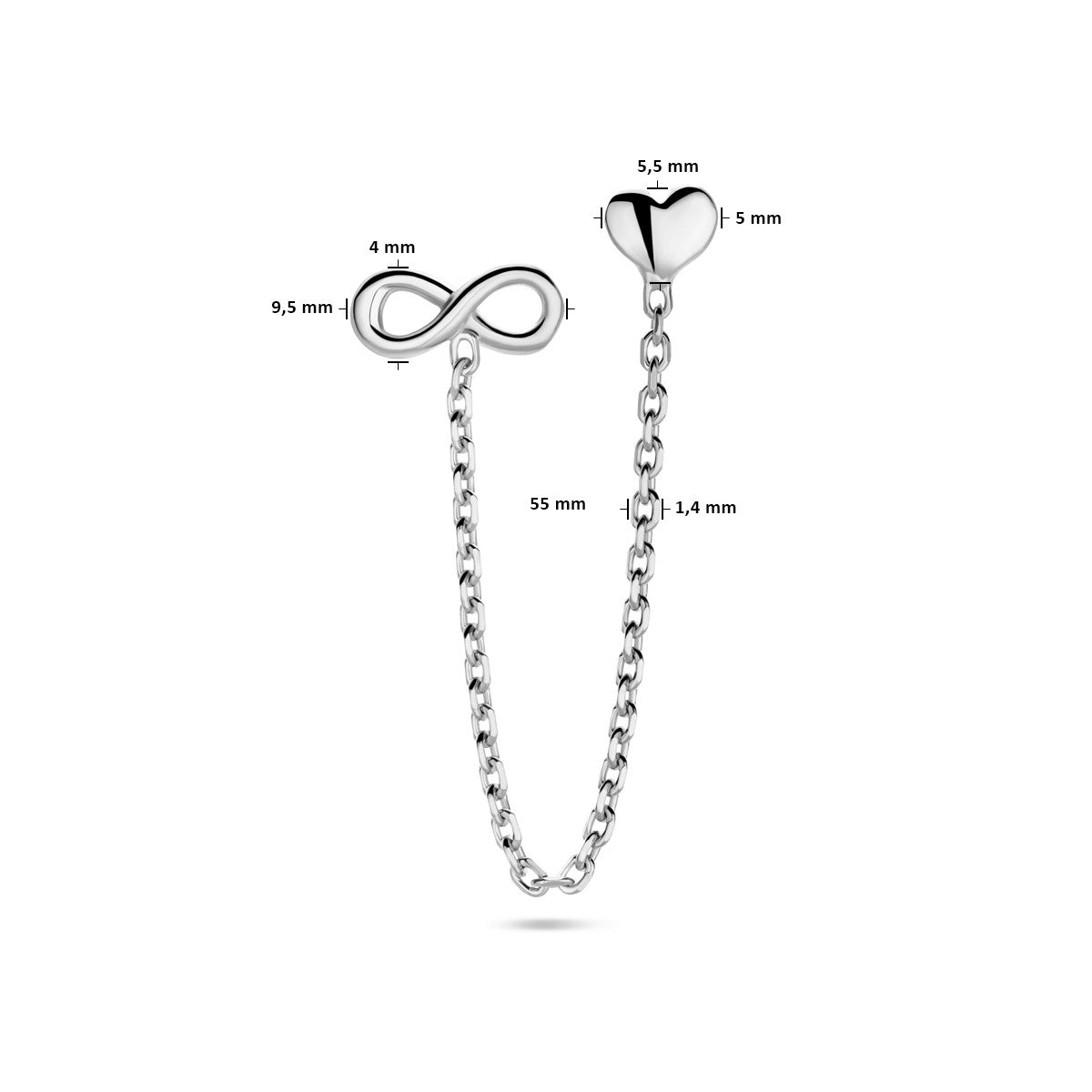 Fantasy Collection Oorbellen hart en infinity per stuk zilver