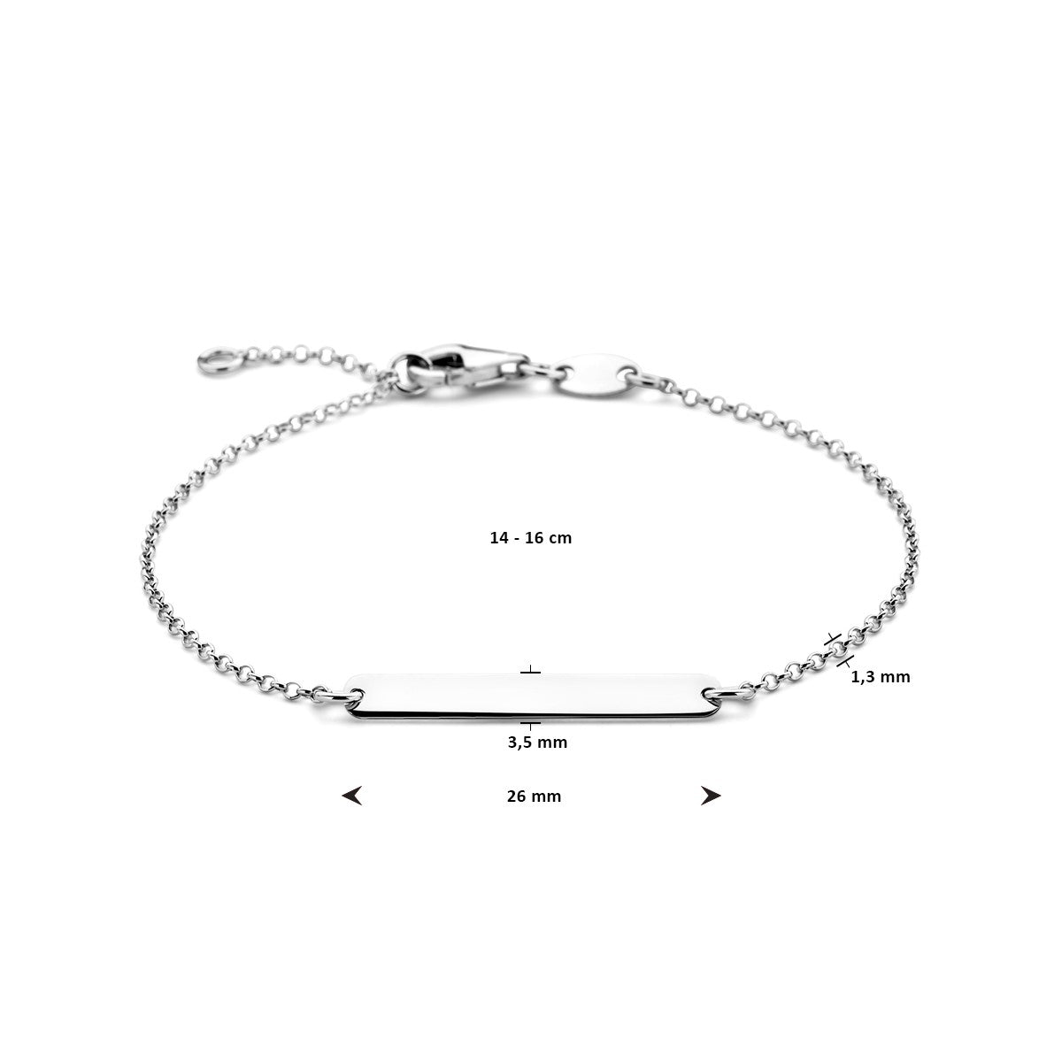 Fantasy Collection Graveerarmband plaat 3,5 mm 14 - 16 cm zilver