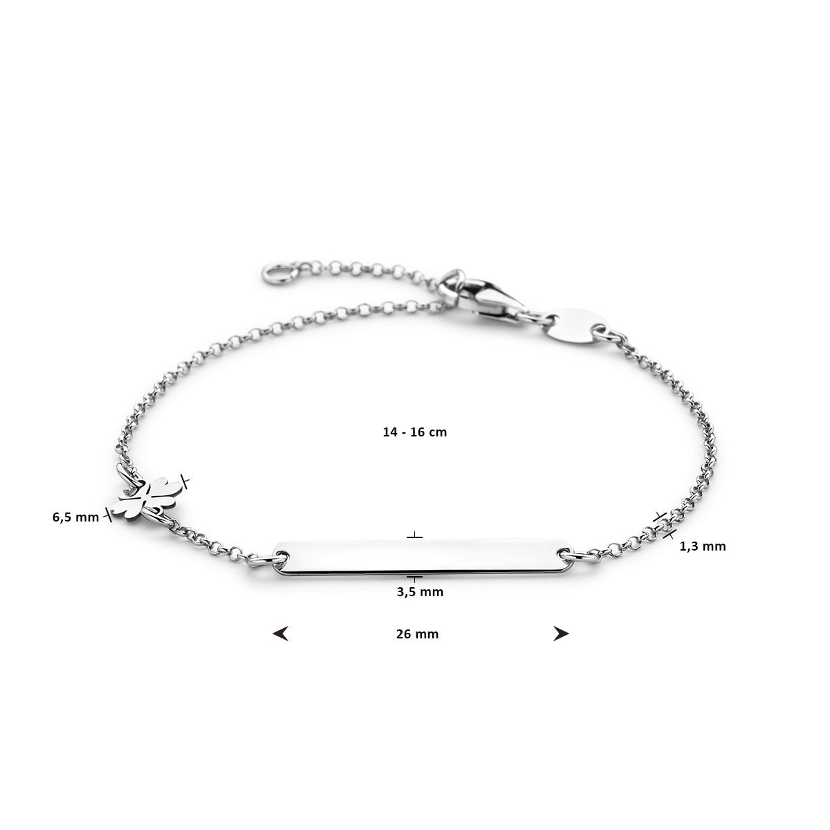 Fantasy Collection Graveerarmband klavertje en plaat 3,5 mm 14 - 16 cm zilver