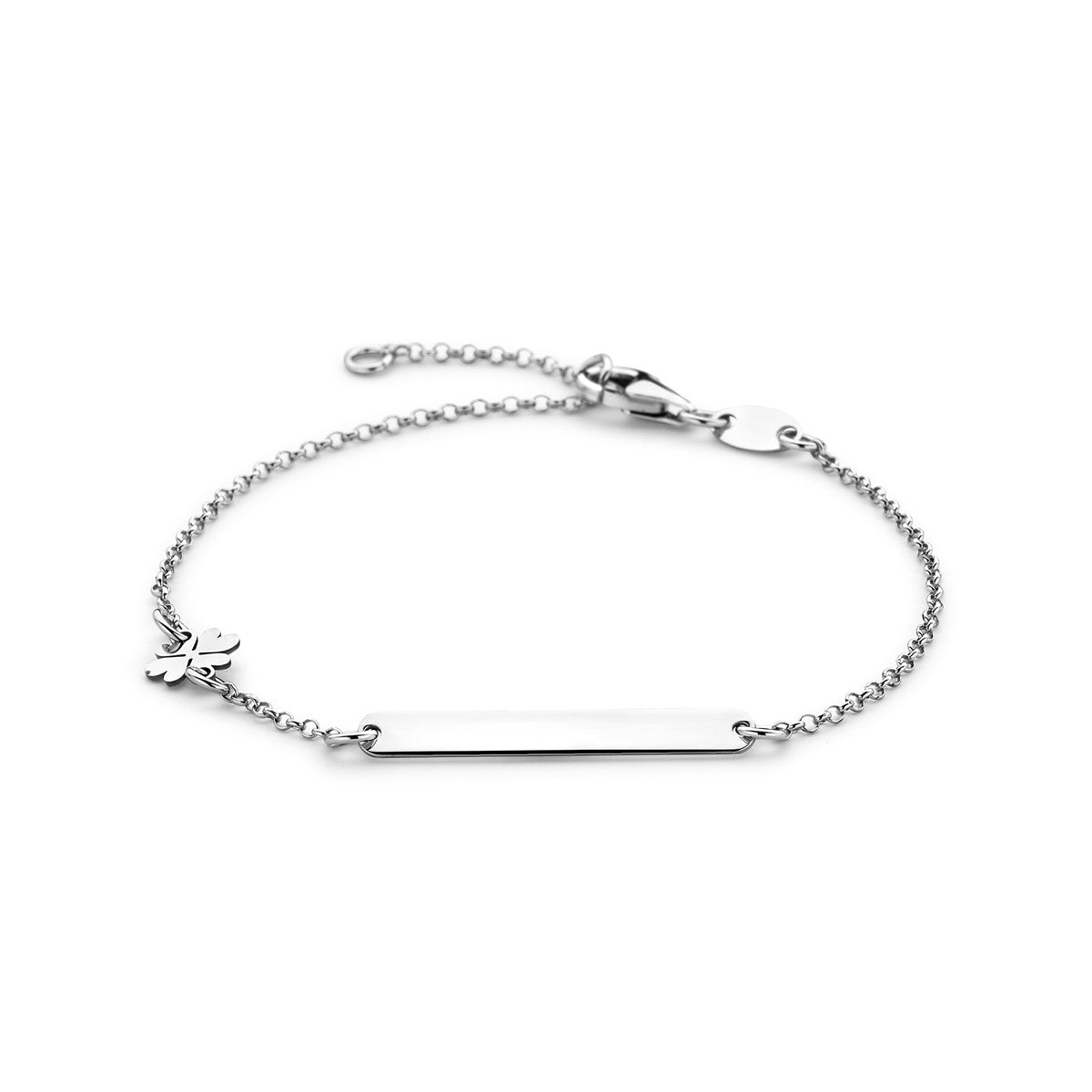 Fantasy Collection Graveerarmband klavertje en plaat 3,5 mm 16 - 18 cm zilver