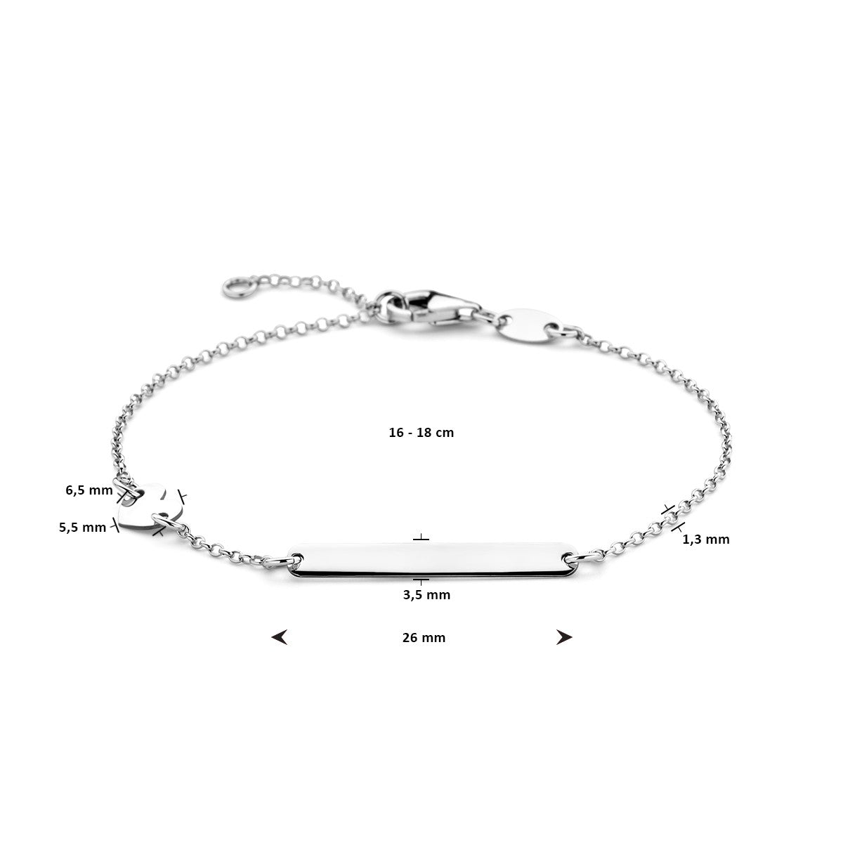 Fantasy Collection Graveerarmband hart en plaat 3,5 mm 16 - 18 cm zilver