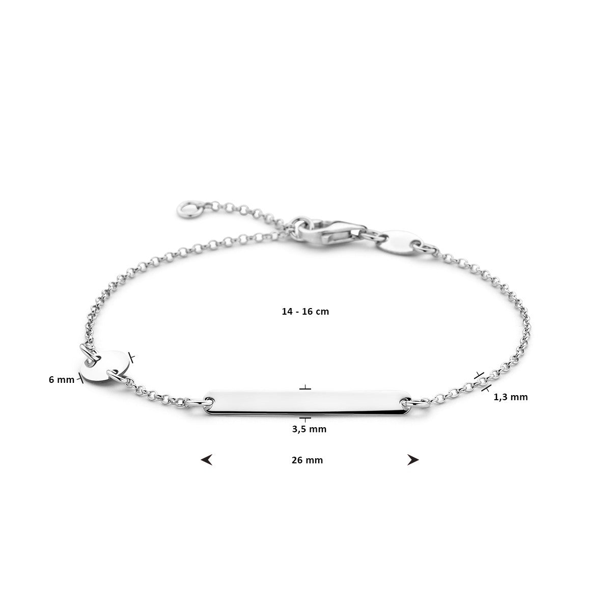 Fantasy Collection Graveerarmband cirkel en plaat 3,5 mm 14 - 16 cm zilver