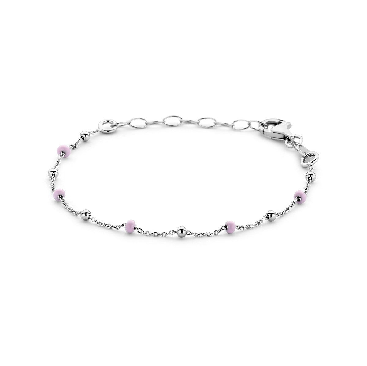 Fantasy Collection Armband bolletjes roze emaille 13 + 3 cm zilver