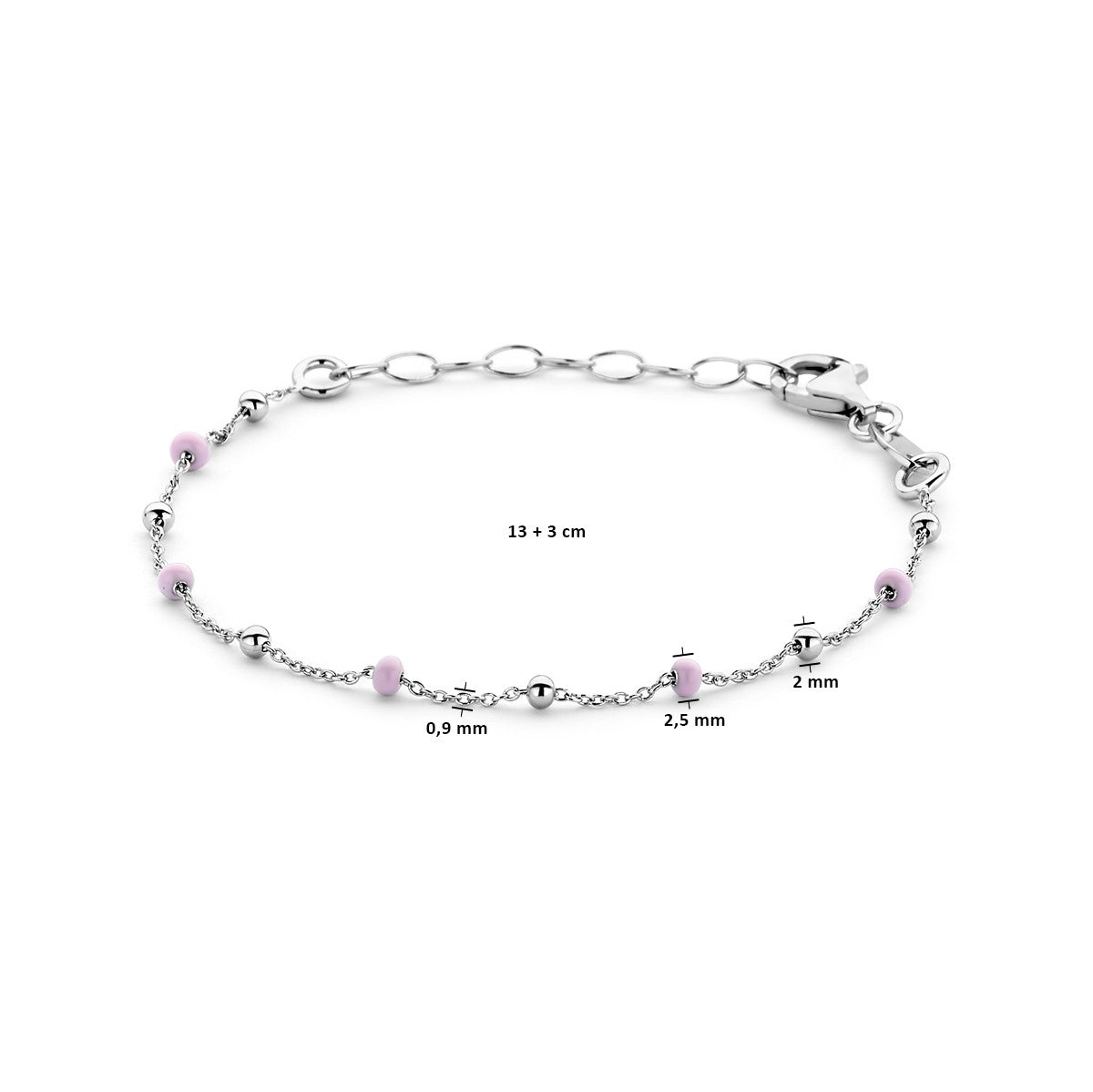 Fantasy Collection Armband bolletjes roze emaille 13 + 3 cm zilver