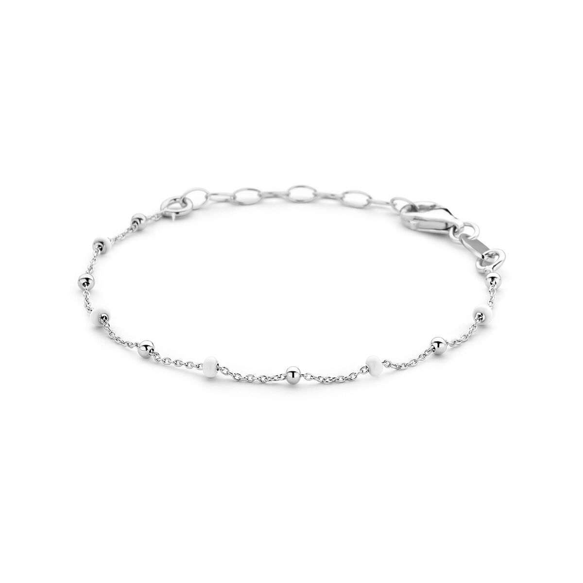 Fantasy Collection Armband bolletjes wit emaille 13 + 3 cm zilver