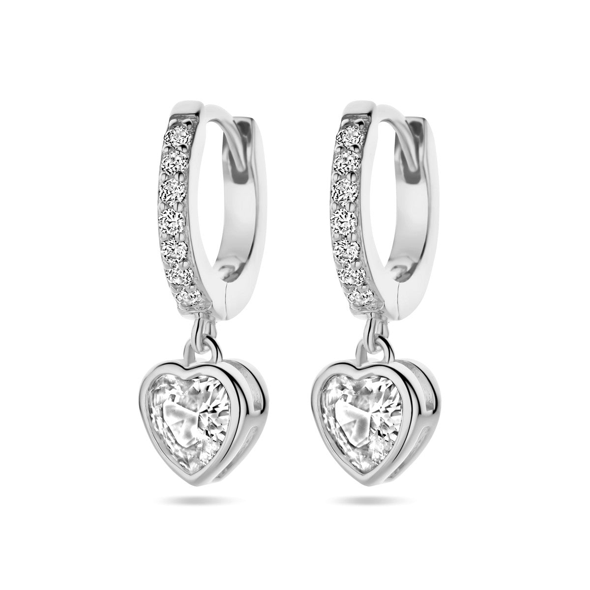 Fantasy Collection Oorbellen hart zirkonia 20 mm zilver