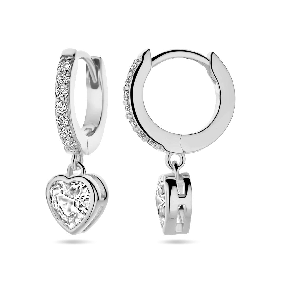 Fantasy Collection Oorbellen hart zirkonia 20 mm zilver