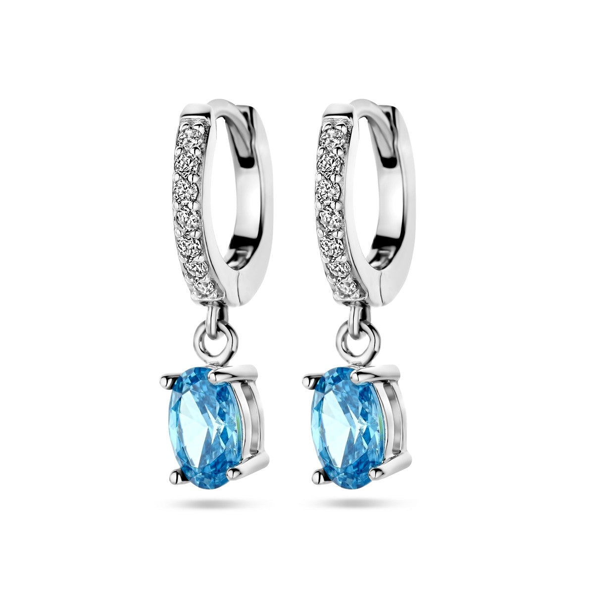 Fantasy Collection Oorbellen blauw en wit zirkonia zilver