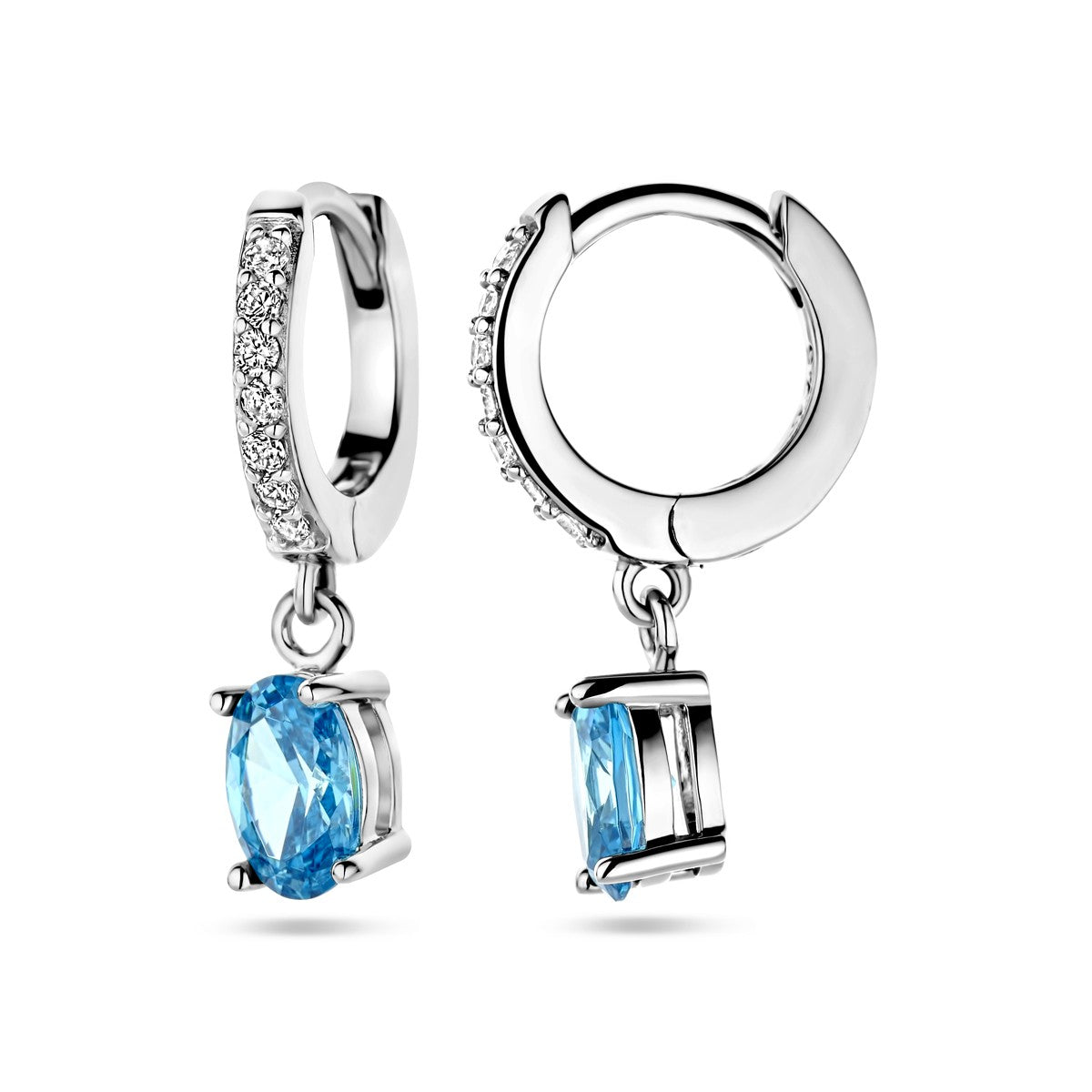 Fantasy Collection Oorbellen blauw en wit zirkonia zilver