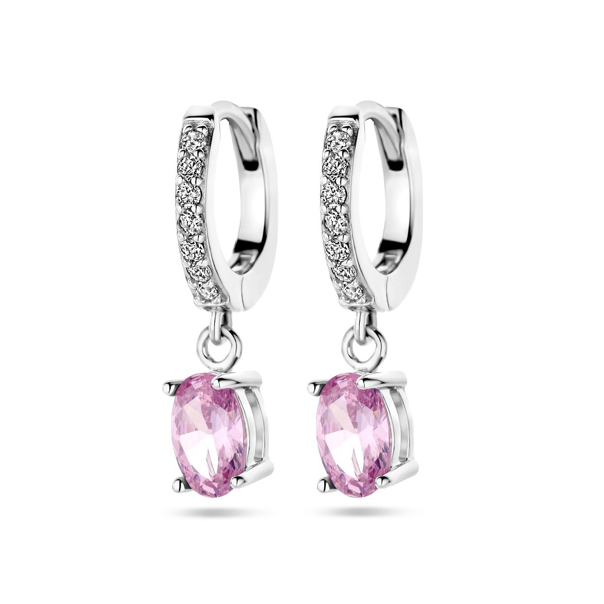 Fantasy Collection Oorbellen wit en roze zirkonia zilver