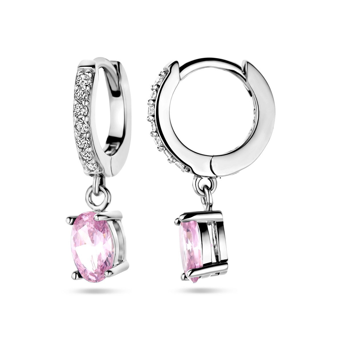 Fantasy Collection Oorbellen wit en roze zirkonia zilver