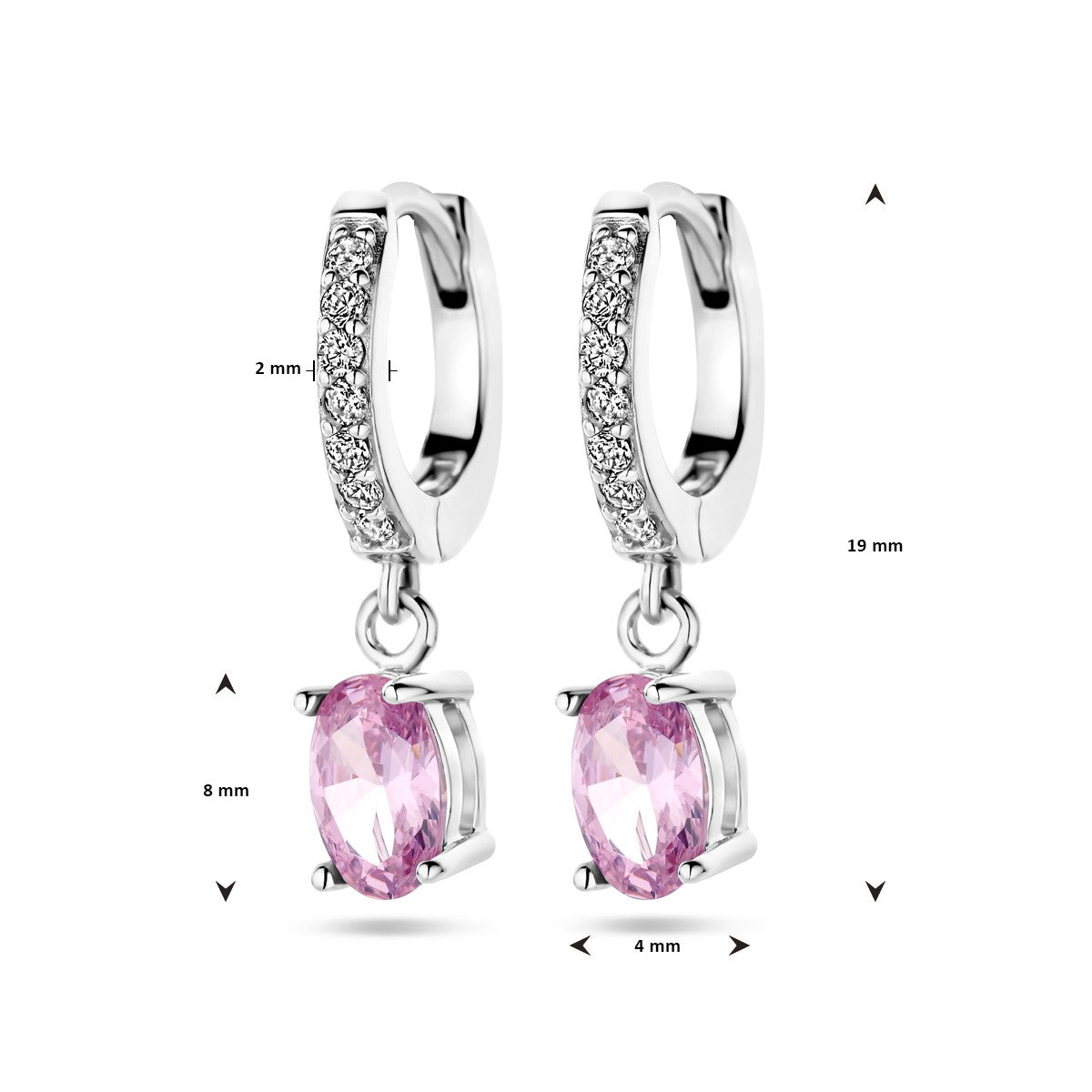 Fantasy Collection Oorbellen wit en roze zirkonia zilver