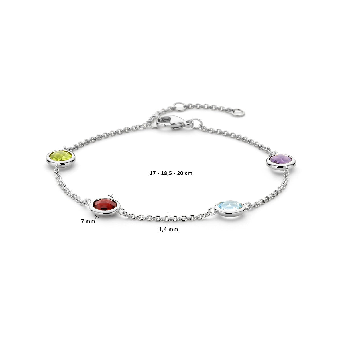 Fantasy Collection Armband kleurstenen 17 - 18,5 - 20 cm zilver
