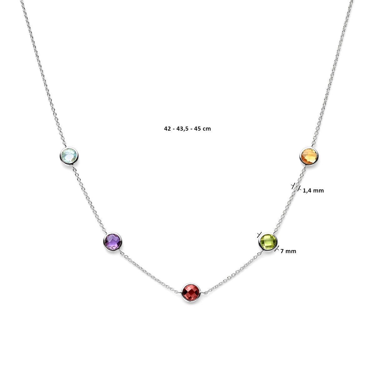 Fantasy Collection Collier kleurstenen 42 - 43,5 - 45 cm zilver
