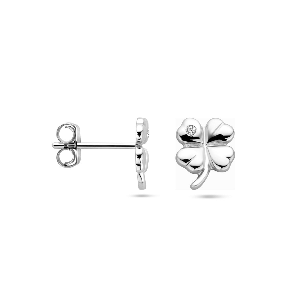 Fantasy Collection Oorbellen klavertje zirkonia zilver