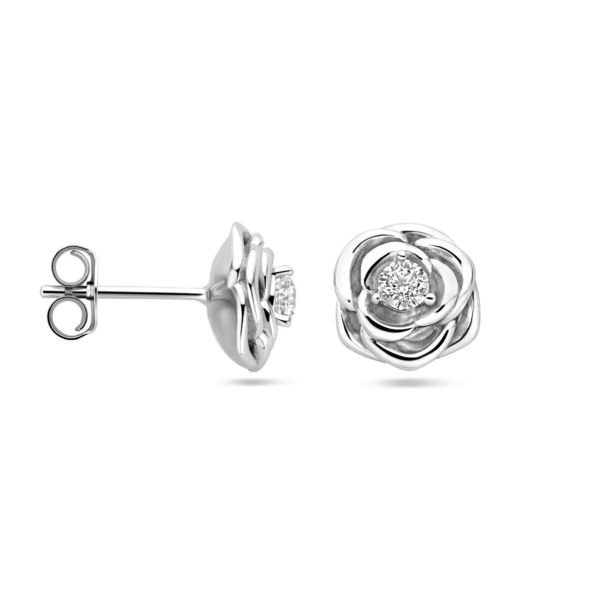 Fantasy Collection Oorbellen roos zirkonia zilver
