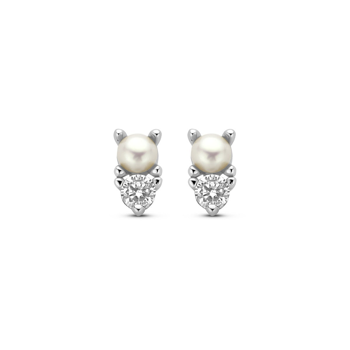 Fantasy Collection Oorbellen parel en zirkonia zilver