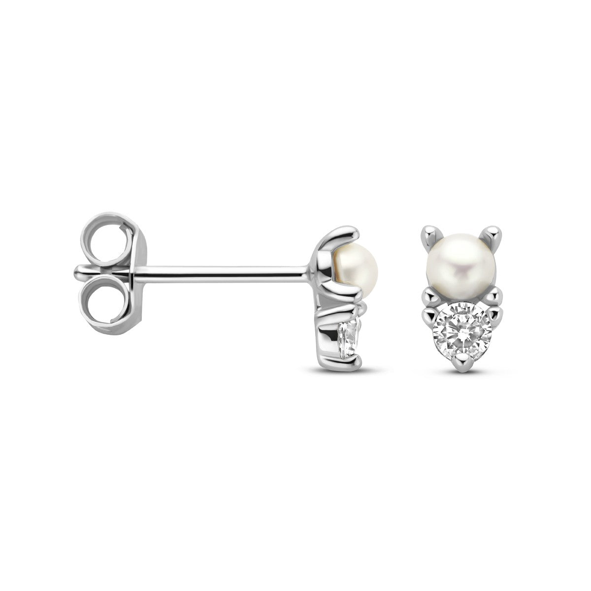 Fantasy Collection Oorbellen parel en zirkonia zilver