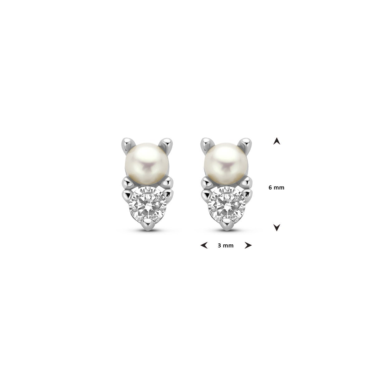 Fantasy Collection Oorbellen parel en zirkonia zilver