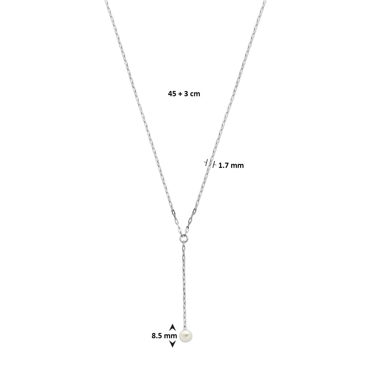 Fantasy Collection Y-collier parel 42 + 3 cm zilver