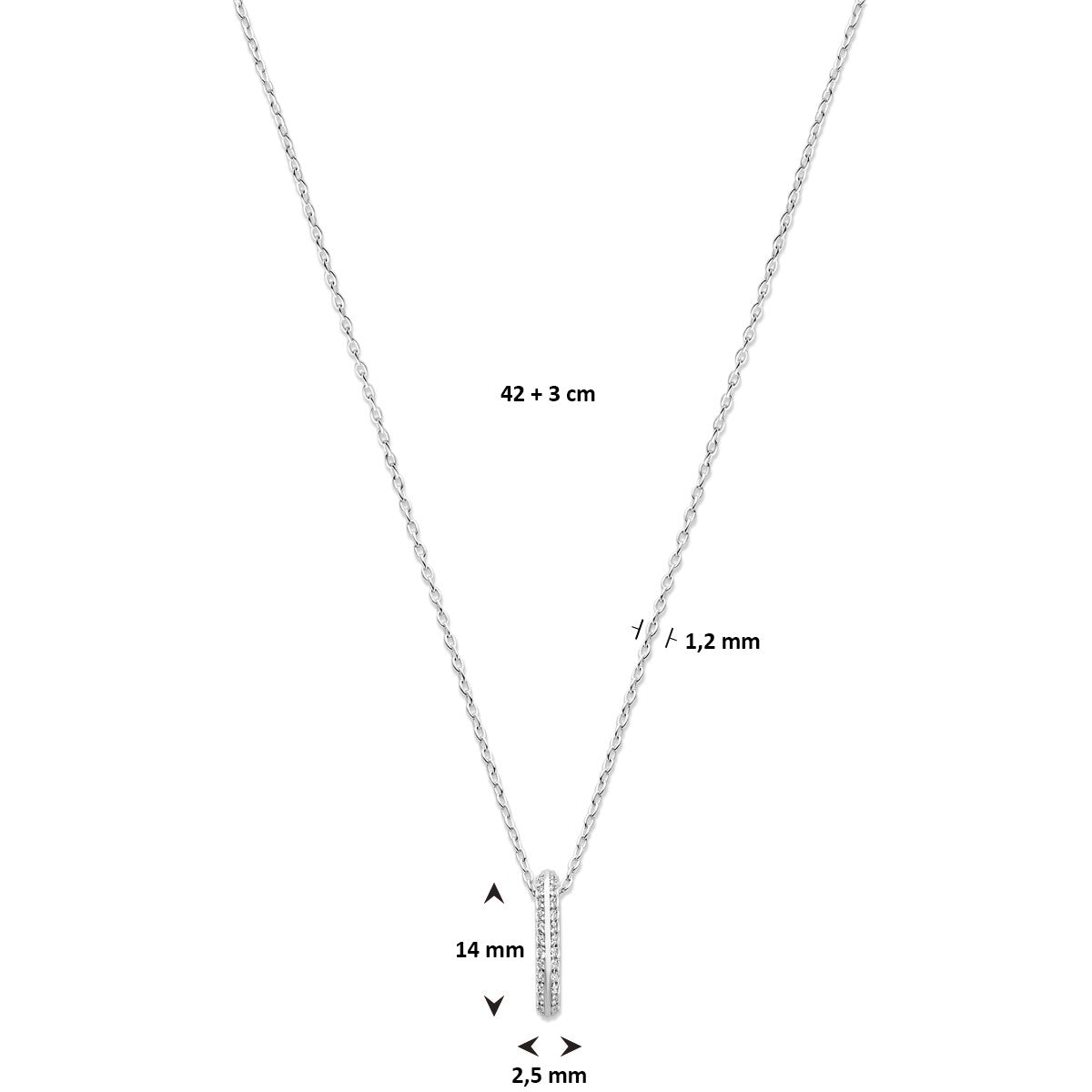 Fantasy Collection Collier zirkonia 42 + 3 cm zilver
