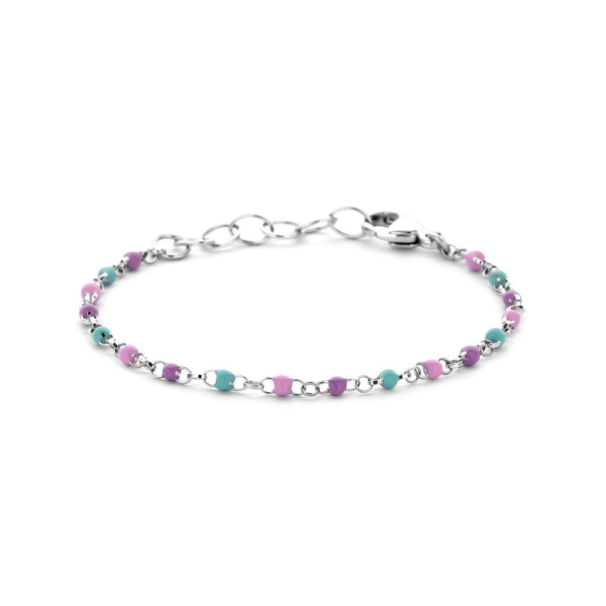 Fantasy Collection Armband bolletjes gekleurd emaille 11 + 2 cm zilver
