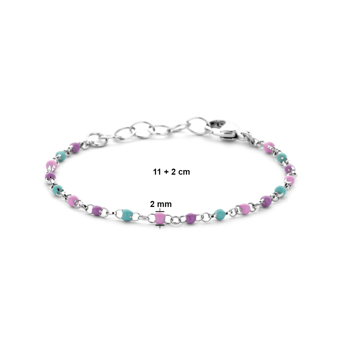 Fantasy Collection Armband bolletjes gekleurd emaille 11 + 2 cm zilver