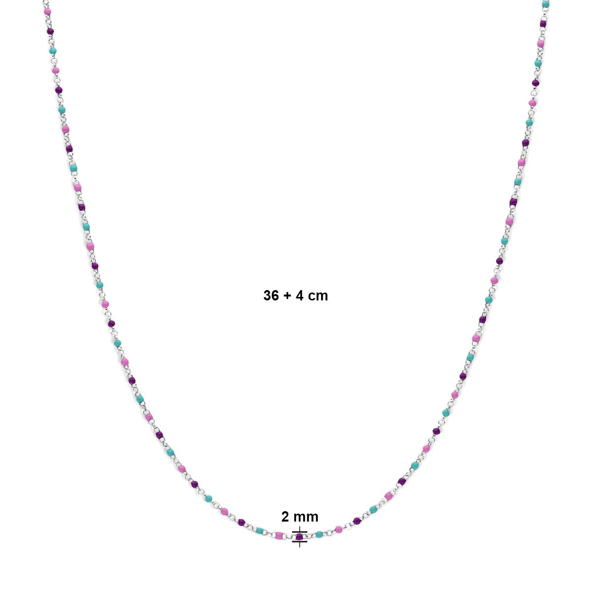 Fantasy Collection Collier bolletjes gekleurd emaille 36 + 4 cm zilver