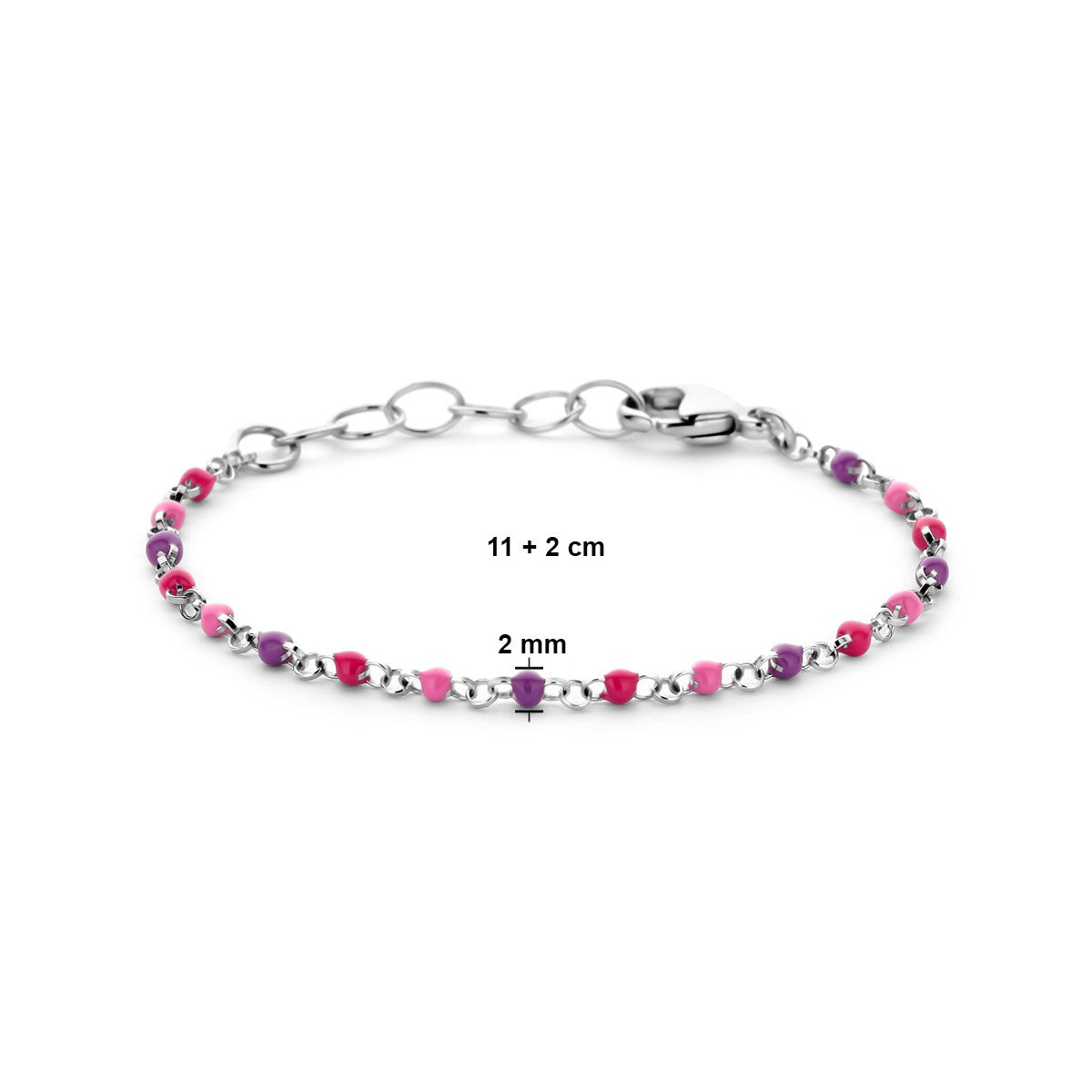 Fantasy Collection Armband bolletjes gekleurd emaille 11 + 2 cm zilver