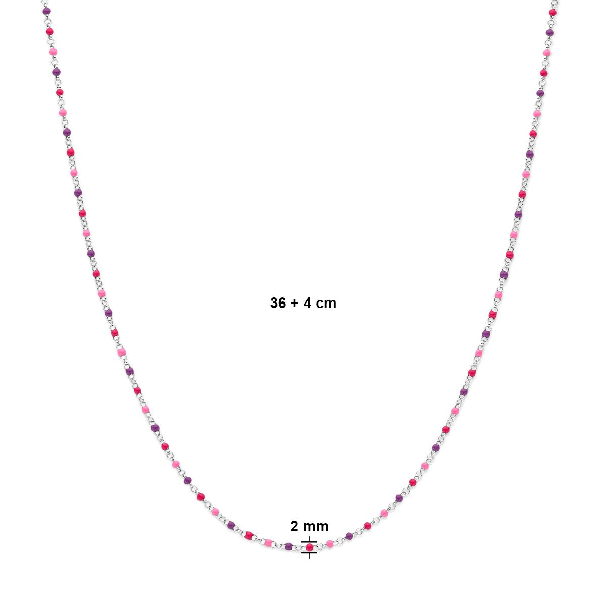 Fantasy Collection Collier bolletjes gekleurd emaille 36 + 4 cm zilver